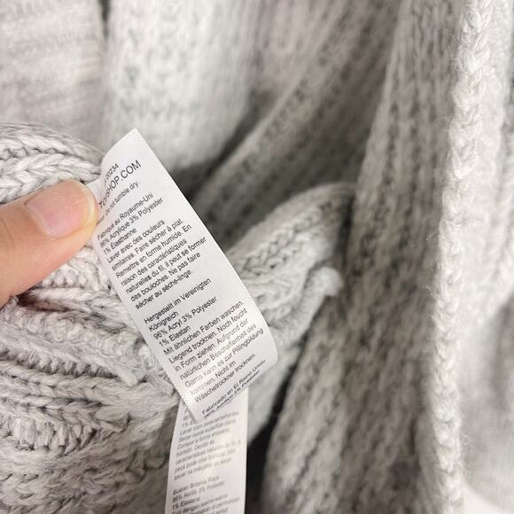 Topshop Medium 8-10 Gray Chunky Knit Braided Sleeve Open Front Cardigan Sweater - Picture 7 of 7